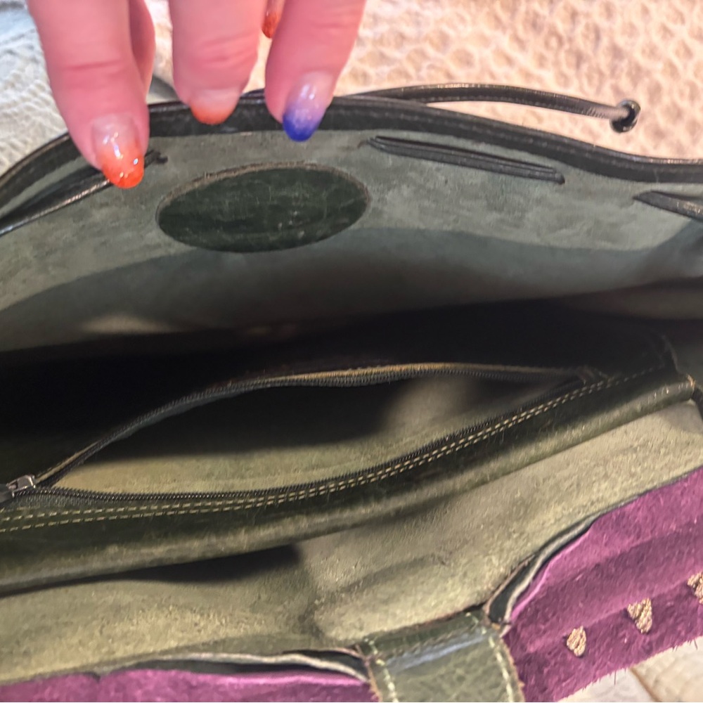 Vintage Carlos Falchi Black and Red Crest purse with purple suede interior flap - Picture 9 of 13